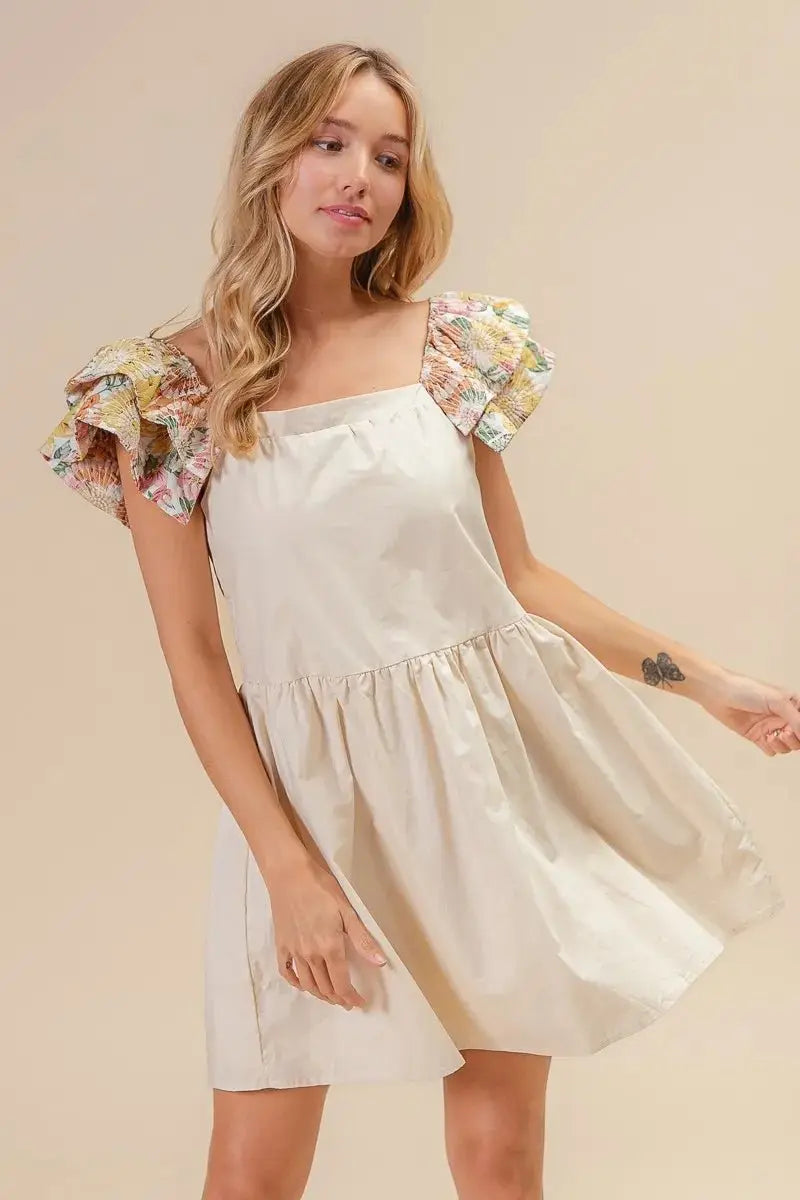 BiBi Flower Embroidered Floral Print Sleeve Dress for Women - Love Salve